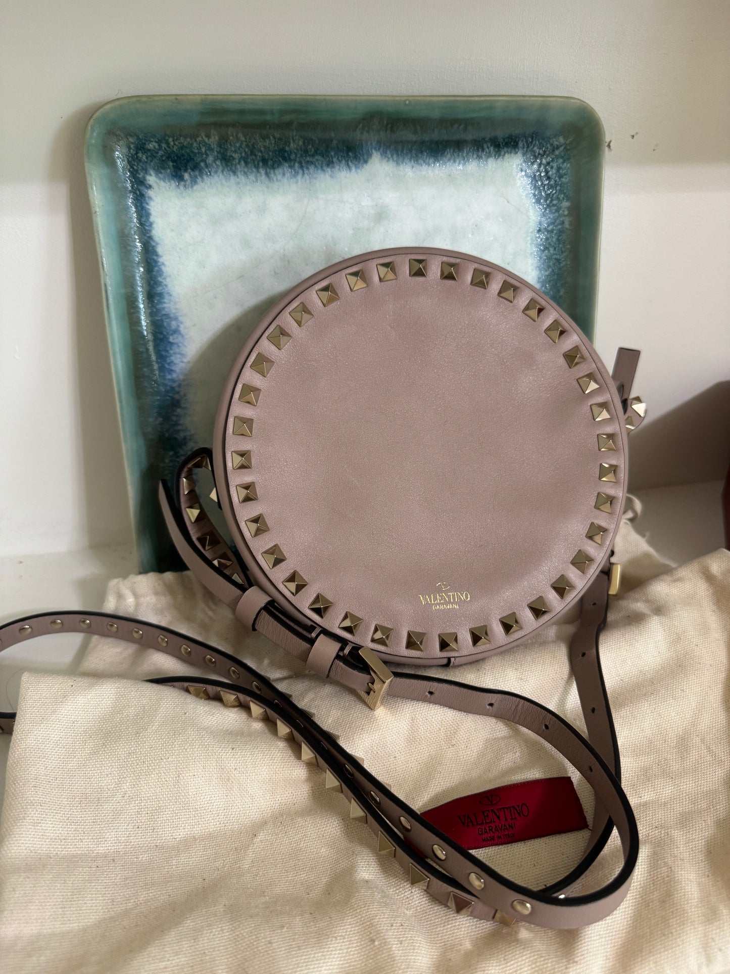 Valentino Poudre Calfskin Leather Rockstud Round Crossbody Bag