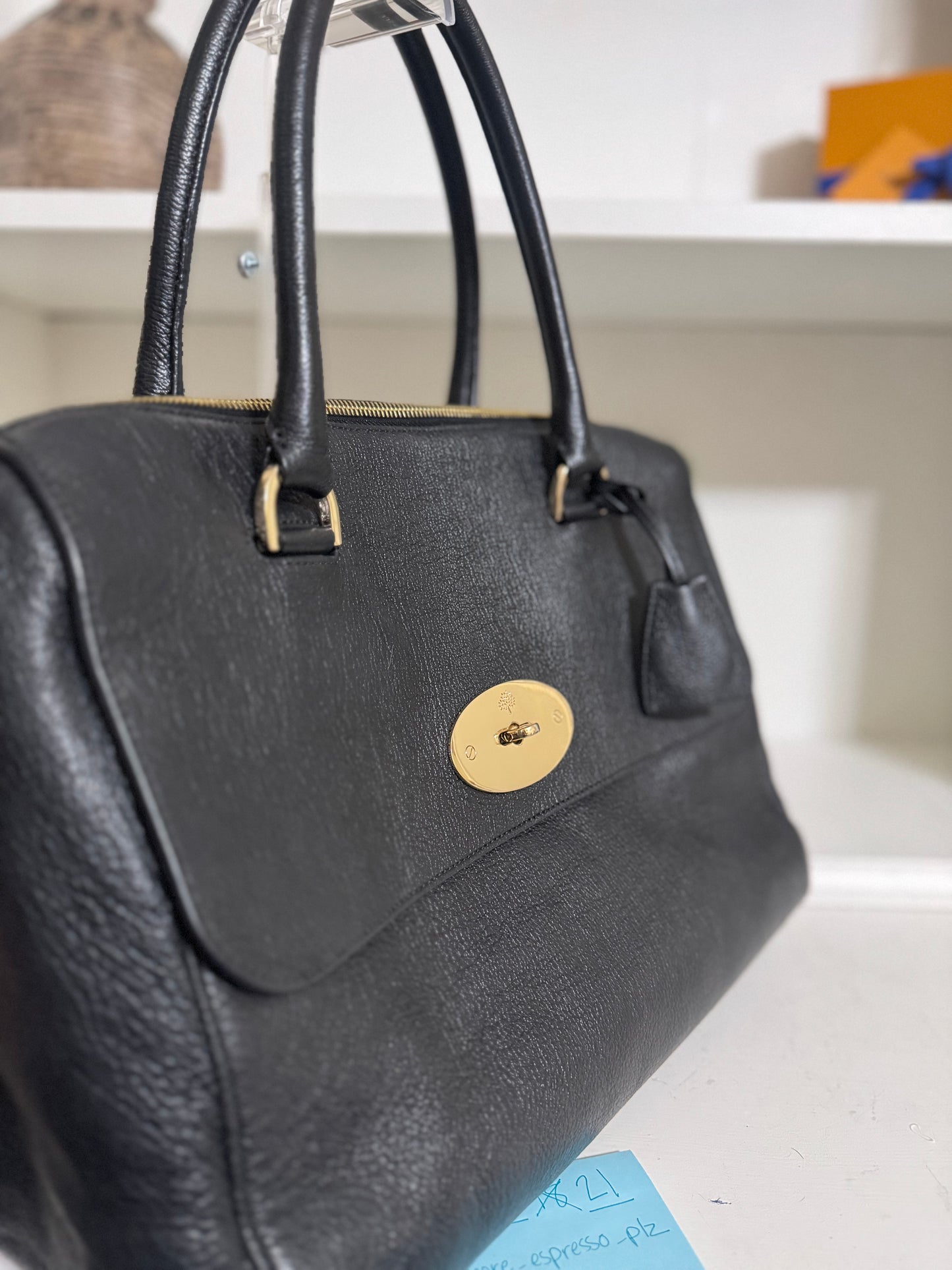 Vintage Mulberry Del Rey Satchel in Black Leather Made in England