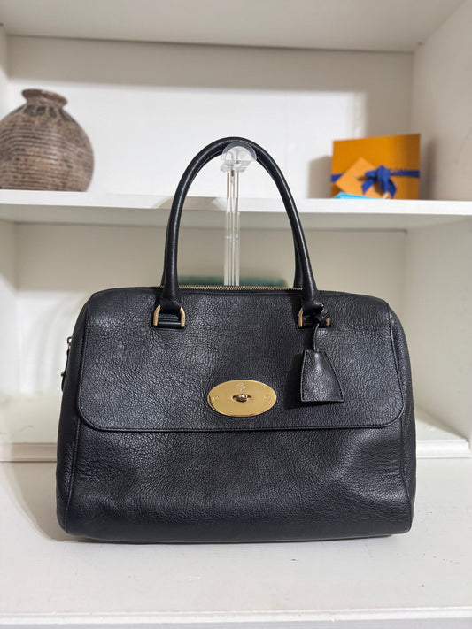 Vintage Mulberry Del Rey Satchel in Black Leather Made in England