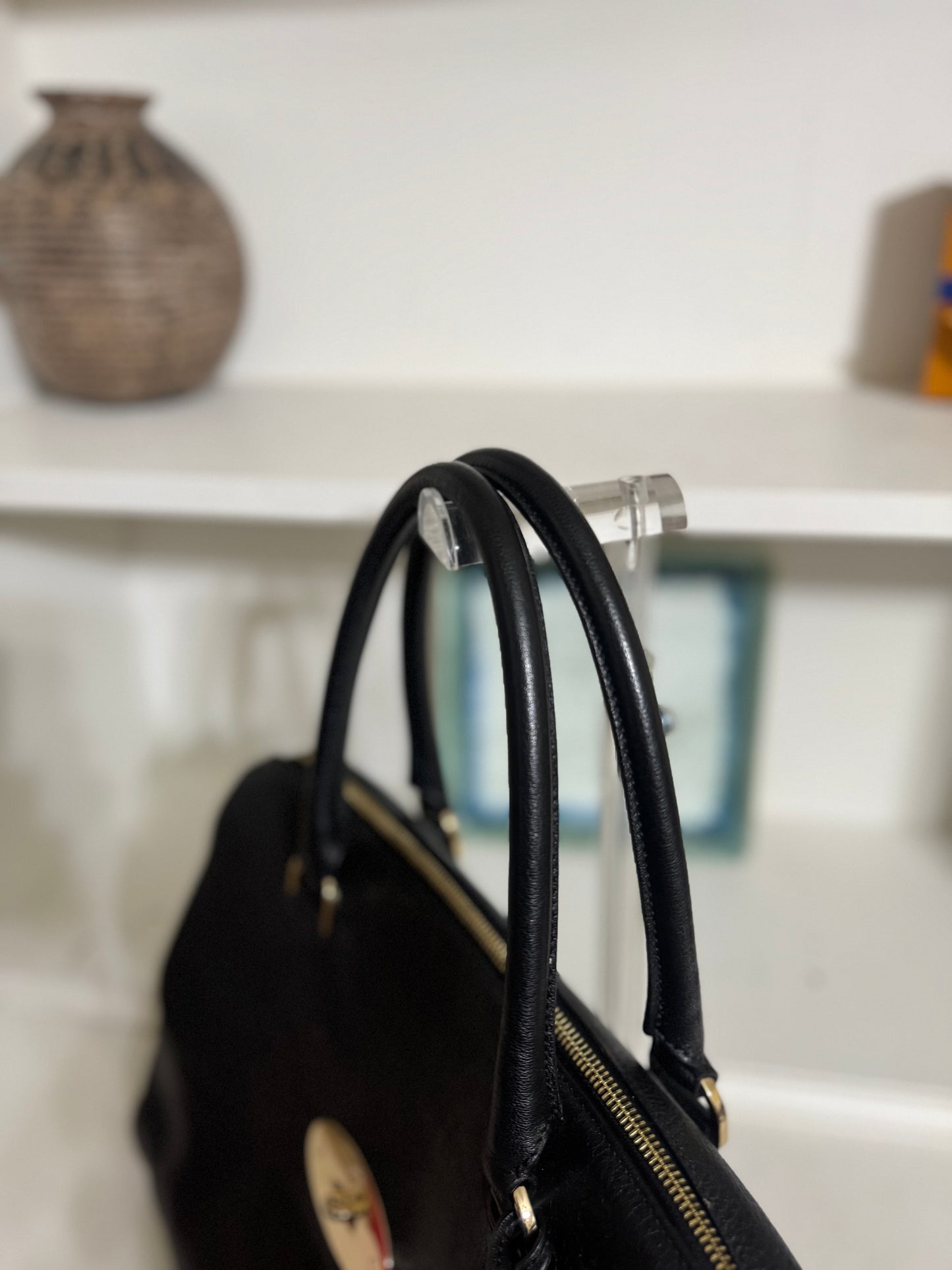 Vintage Mulberry Del Rey Satchel in Black Leather Made in England