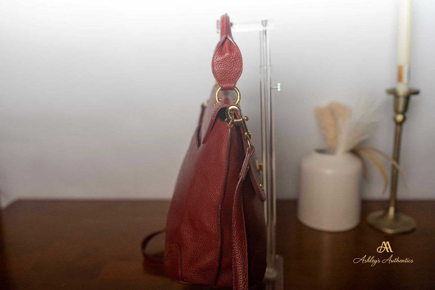MCM Burgundy/Wine Leather 2-Way Tote Made in Korea