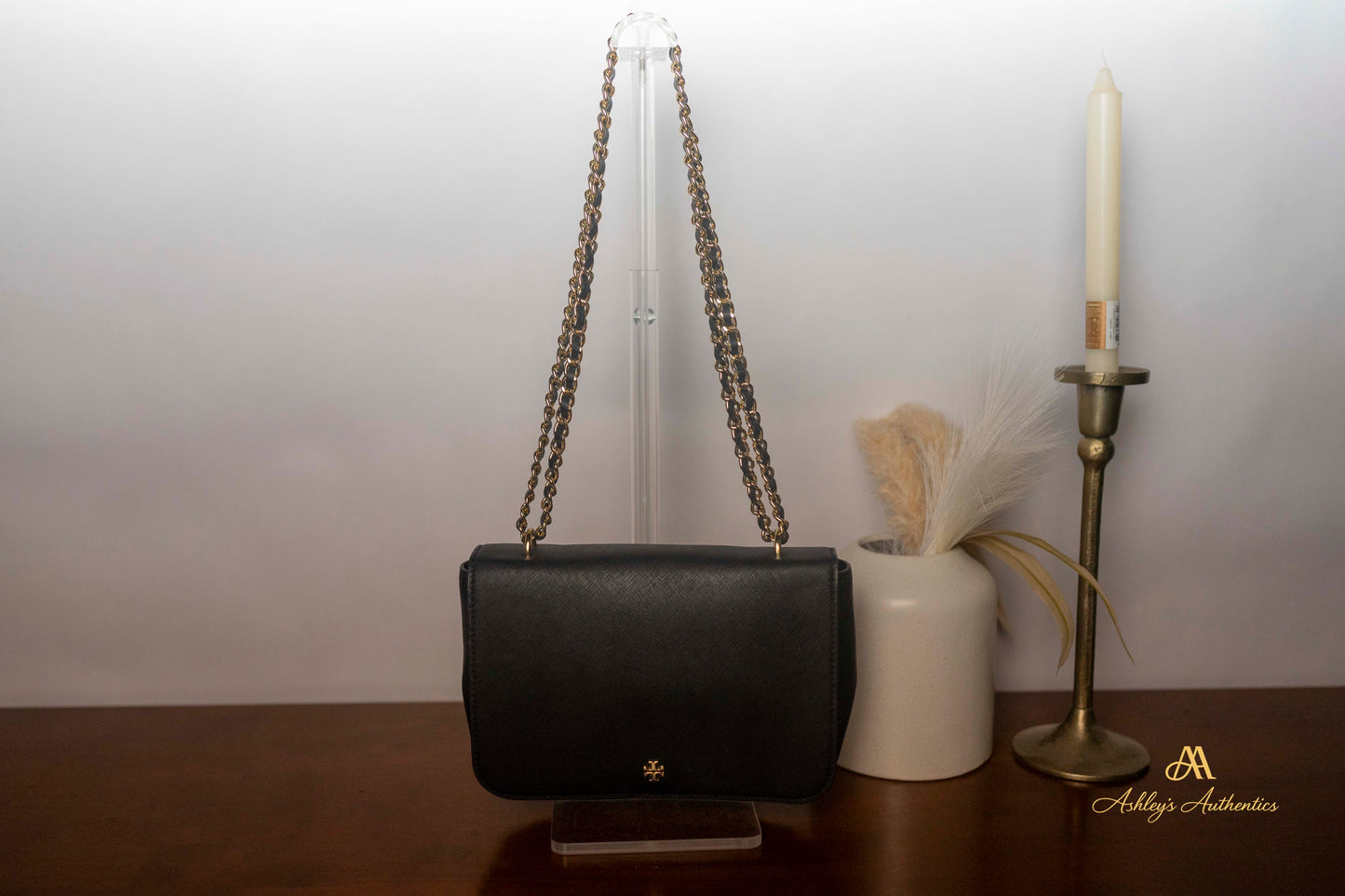 Tory Burch Emerson Black Saffiano Leather Flap Shoulder Bag
