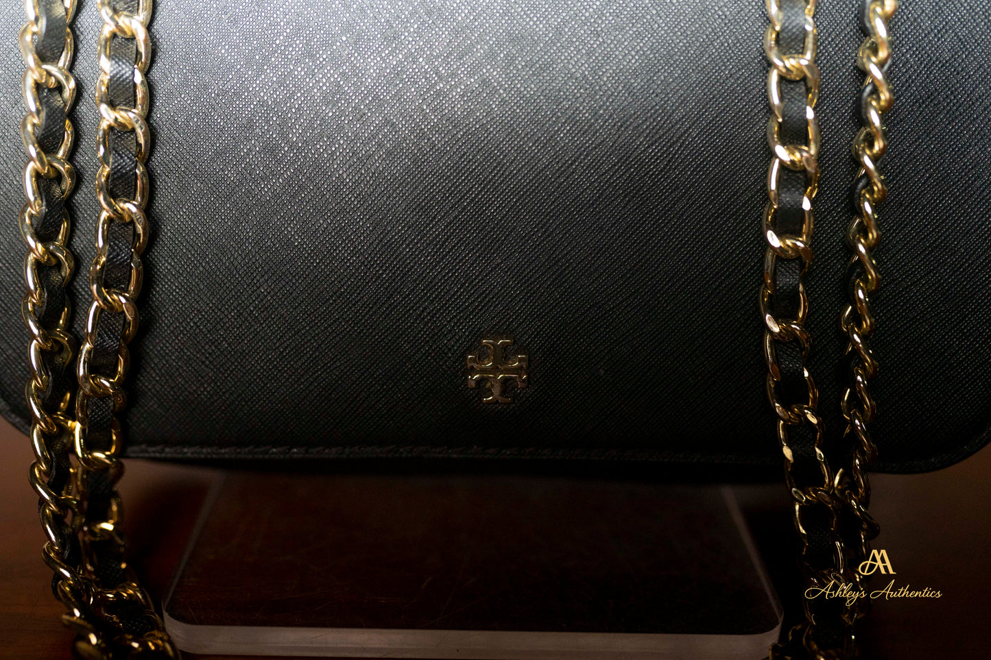 Tory Burch Emerson Black Saffiano Leather Flap Shoulder Bag