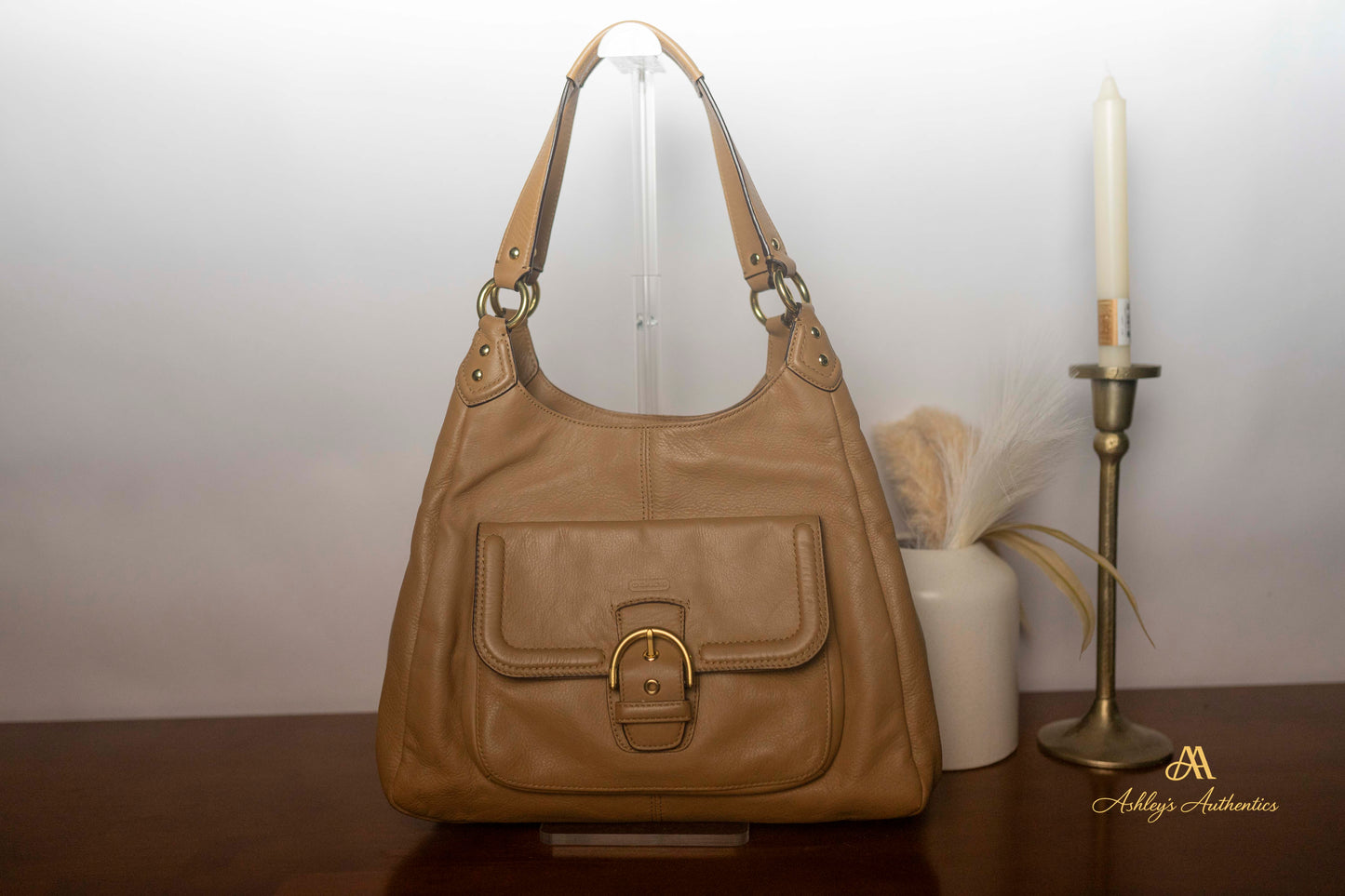 Coach Campbell Leather Triple Entry Leather Hobo Shoulder Bag
