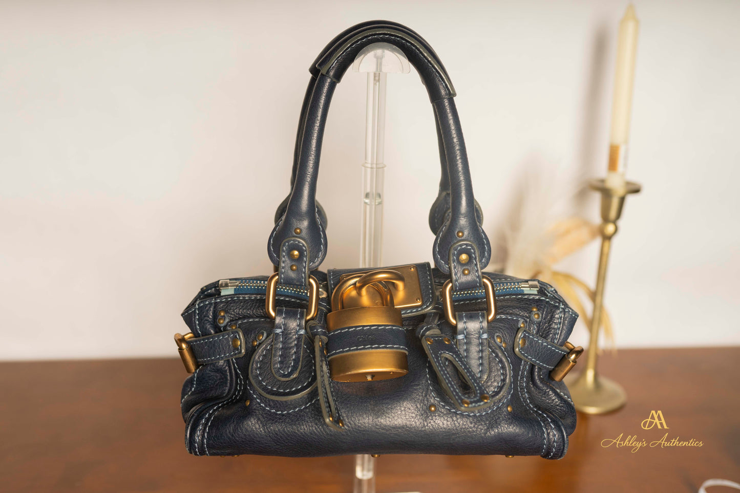 Chloe Paddington Small Navy Blue Leather with Padlock