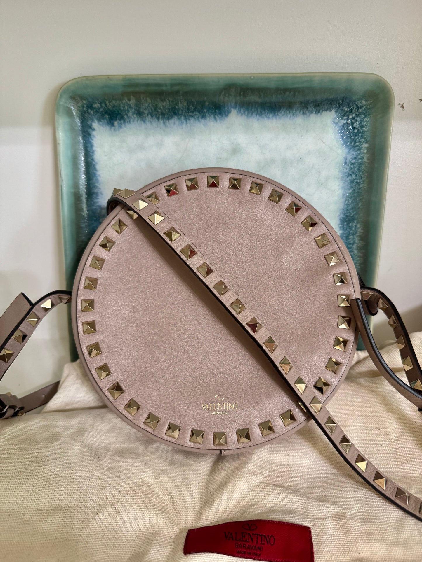 Valentino Poudre Calfskin Leather Rockstud Round Crossbody Bag