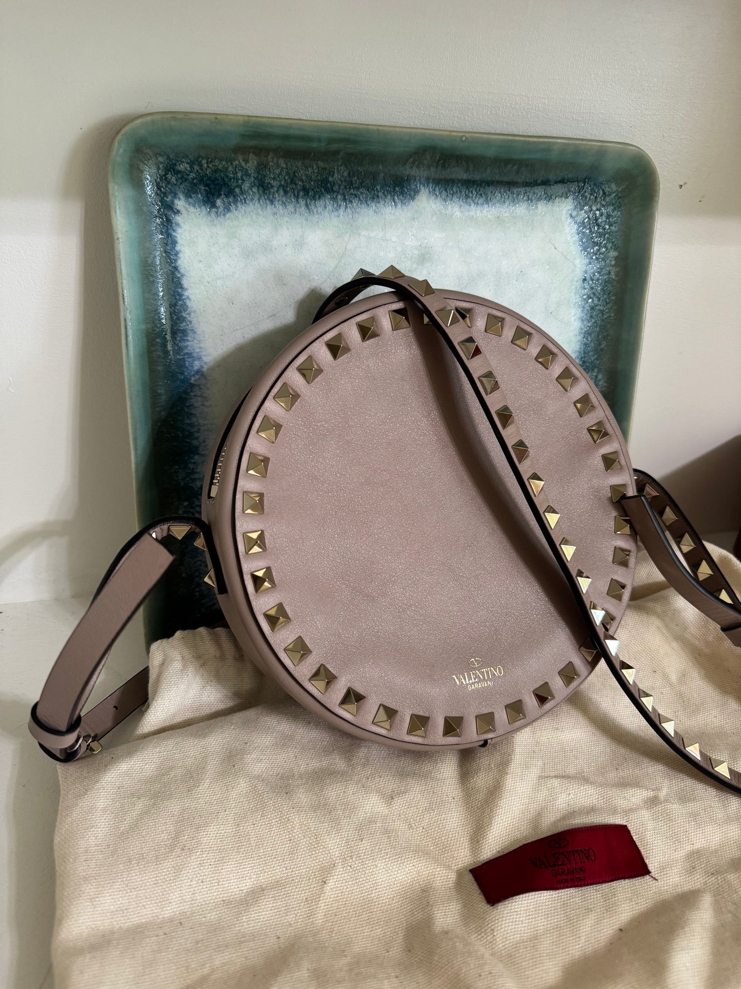 Valentino Poudre Calfskin Leather Rockstud Round Crossbody Bag