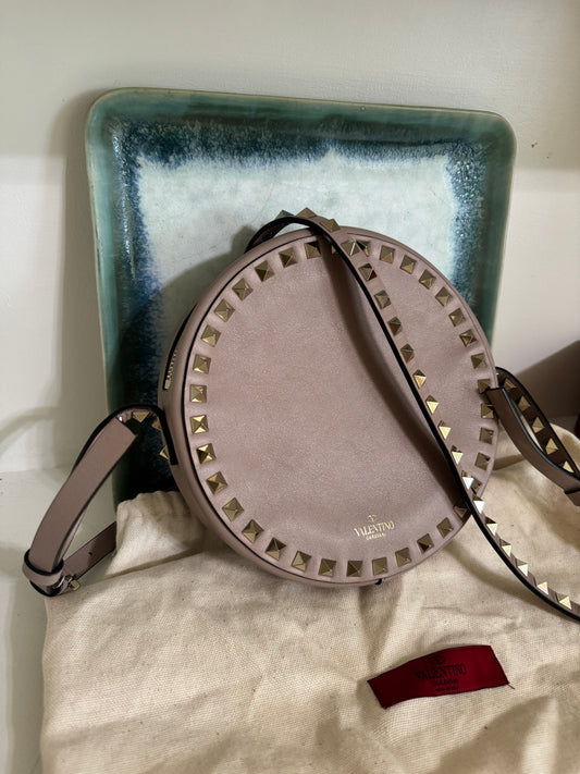 Valentino Poudre Calfskin Leather Rockstud Round Crossbody Bag